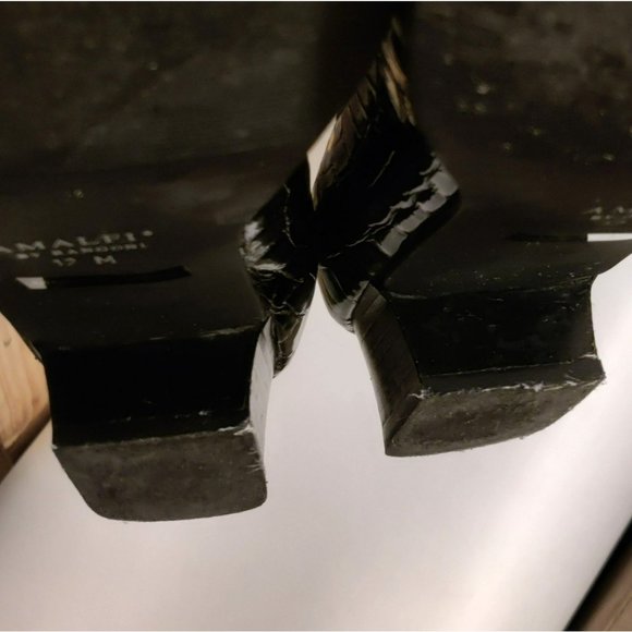 Amalfi by Rangoni Moira 12M Italian Leather Black Croc Embossed Chunky Heels - Picture 8 of 10